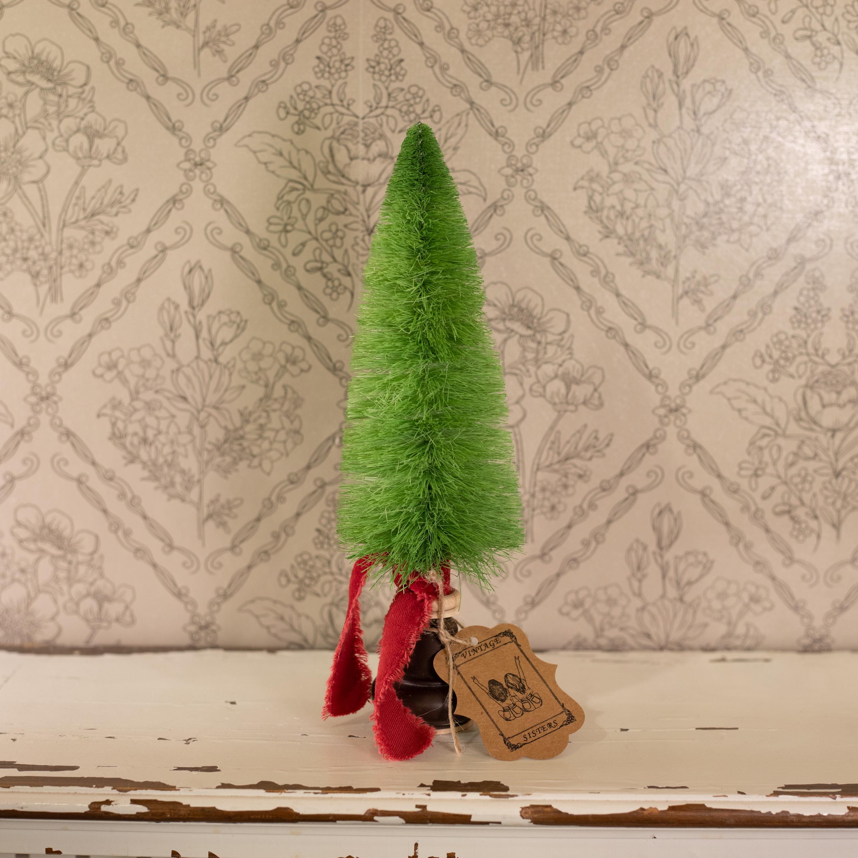 Vintage-Inspired Green Bottle Brush Christmas Tree - Handcrafted with Vintage Knob Base