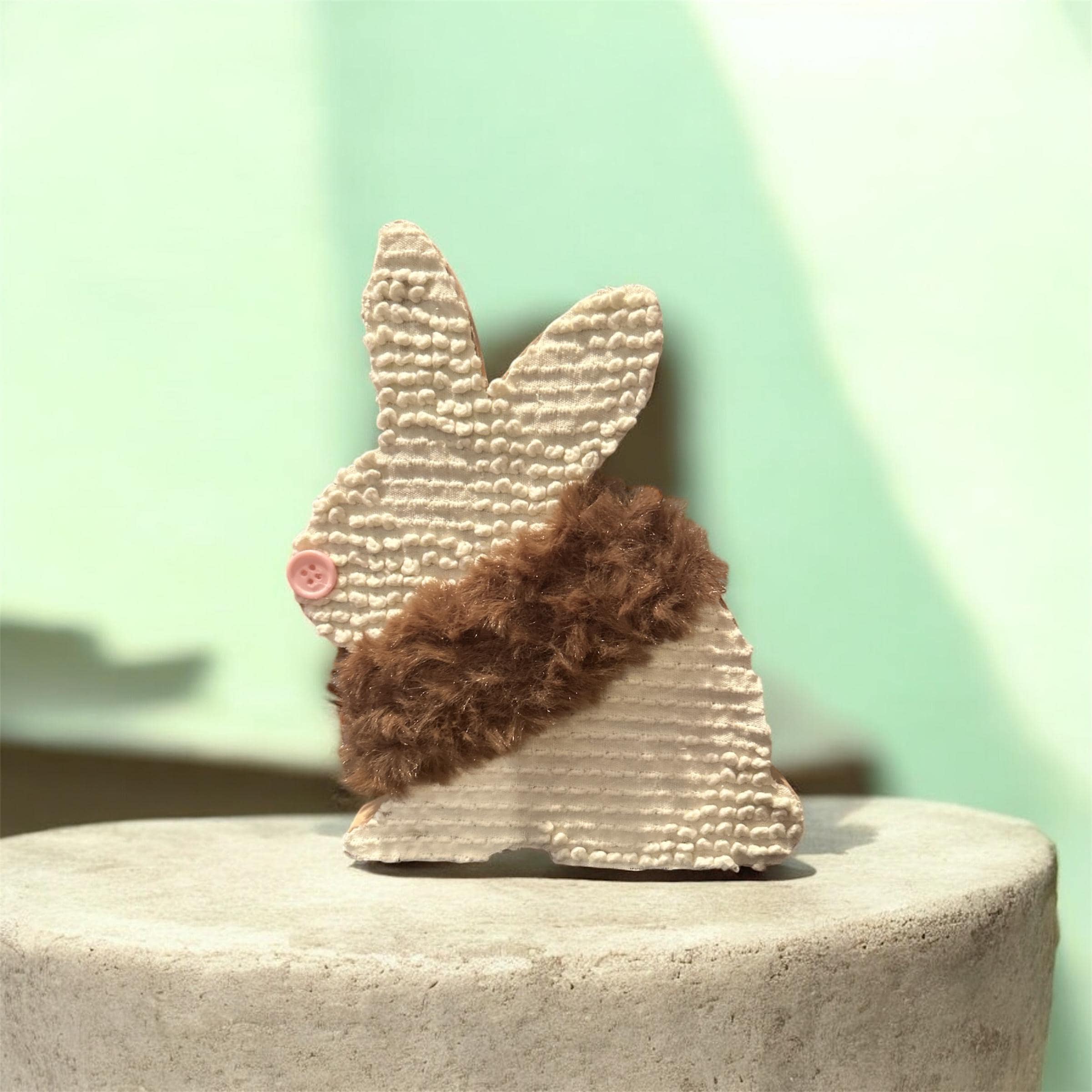 Handmade Bunny Shelf Sitter - Chenille with brown fur