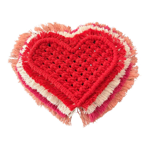 Boho Macrame Coaster Set - Heart Shaped